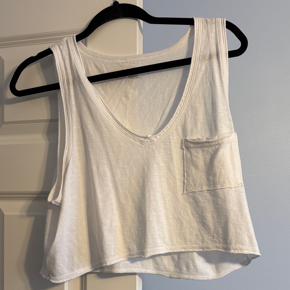 Aerie White V-Neck Crop Top